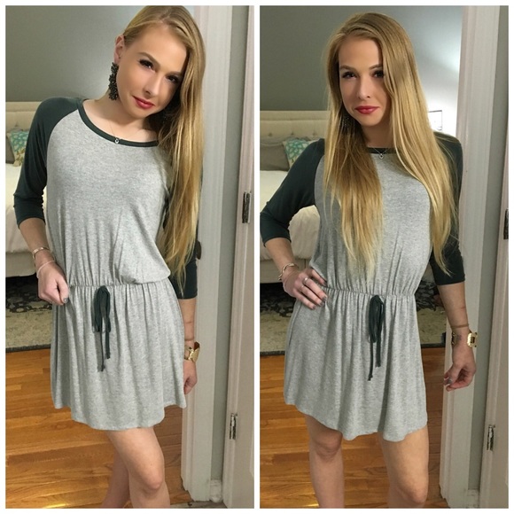 Baseball Jersey Knit Olive/Gray Dress - Picture 2 of 3